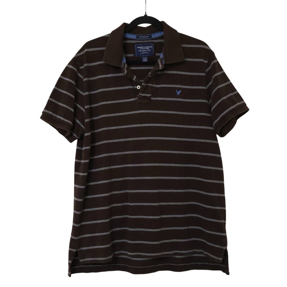 Vintage American Eagle Brown Striped The Eagle Polo Shirt XL Preppy Y2K Skate